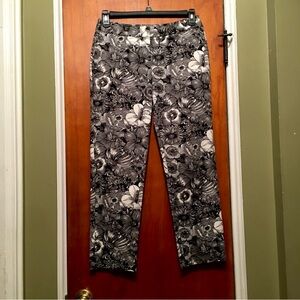 Worthington Women’s Trousers Sz 4 Black&White Tropical Flowers Officecore Ebony